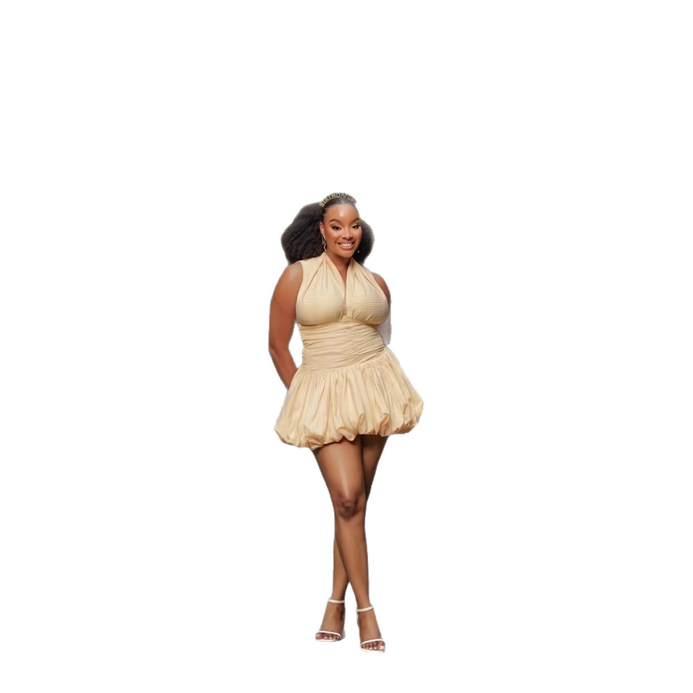 European and american cross-border women's fashion:  early winter new arrival - solid color sleeveless backless ruched bodycon puffy mini dress