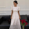 French polka dot dress women's summer  new arrival draped niche design puff sleeve elegant slimming long dress