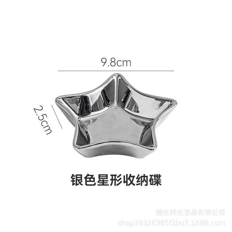 Trendy, electroplated silver heart ceramic plate - high-end desktop organizer for jewelry and cosmetics