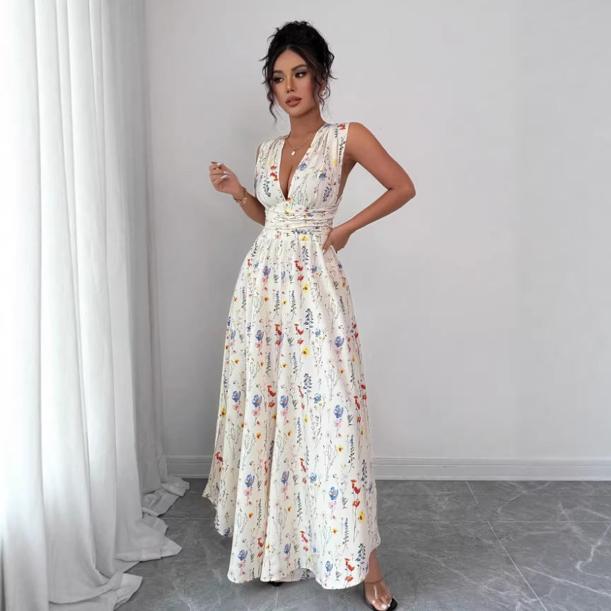 cross-border e-commerce floral digital print camisole and jumpsuit fashionable versatile women's vacation outfit