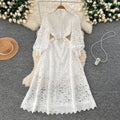 Classyelegancelacedressnew arrivalcut out crochet waist lantern sleeve long sleeves waist dress