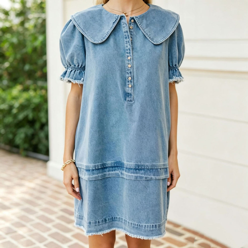 European and american  cross-border big lapel denim suit  summer new women's loose western fashiondress