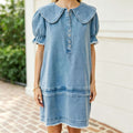 European and american  cross-border big lapel denim suit  summer new women's loose western fashiondress