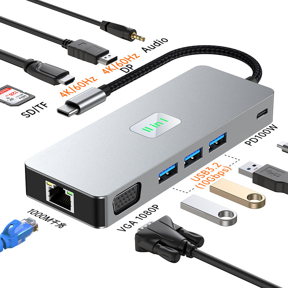 high-definition 4k60h hub 9-in-1 usb expander multi-interface notebook type-c docking station