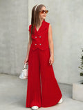 new european and american style girls' sleeveless blazer top + wide-leg pants set - european & american cross-border kids' outfit