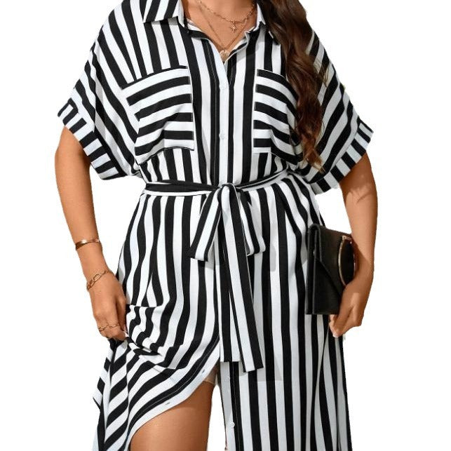 european and american cross-border e-commerce  new spring/summer plus size striped fashionable elegant dress