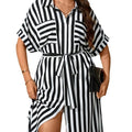 european and american cross-border e-commerce  new spring/summer plus size striped fashionable elegant dress