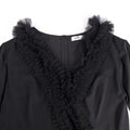 African plus size black dress - raw hem design, v-neck, sheer chiffon sleeves, belted pleated skirt