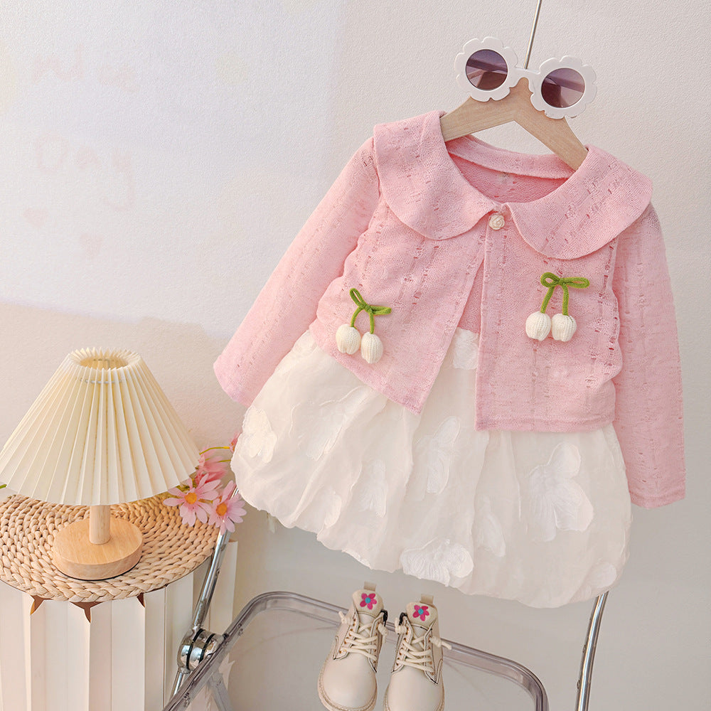 Girls' spring/autumn outfit set: stylish long-sleeve set for babies, new princess-style cute and sweet dress