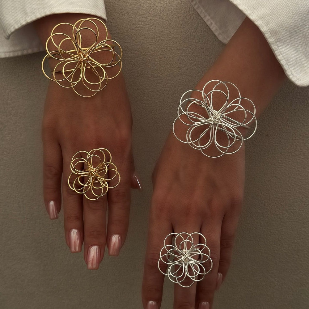 Multi-layered flower ring earrings wholesale cross-border niche design wrapped accessories irregular lines hollow bracelet for women