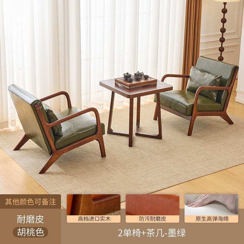 Balcony tea table and chair combination small apartment one table and two chairs household solid wood simple three-piece set reading and drinking tea cp