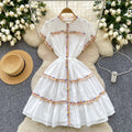 Luxury royal court style high-end flutter sleeve dress - women's summer drawstring waist design, unique and elegant midi dress