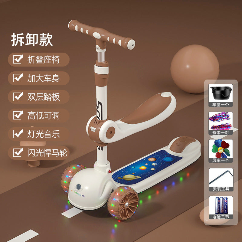 Children's scooter 3-in-1 foldable three-wheeled single bicycle with music flash baby children's scooter