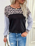 animal women's clothing patchwork round neck long sleeves women's topslong sleeves t-shirt