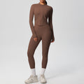 Ready-to-ship cross-border solid color double-sided brushed naked feel outerwear long sleeve set - compression running, fitness, and yoga two-piece outfit