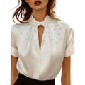 best selling women's satin short sleeve tops shirt