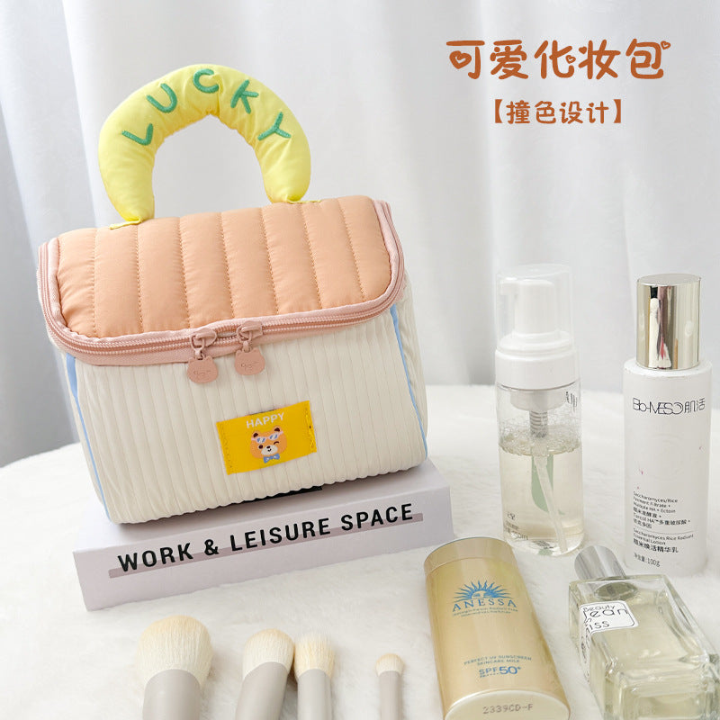 Popular house cosmetic bag women's large-capacity portable skin care product storage bag contrasting color travel portable partition storage bag