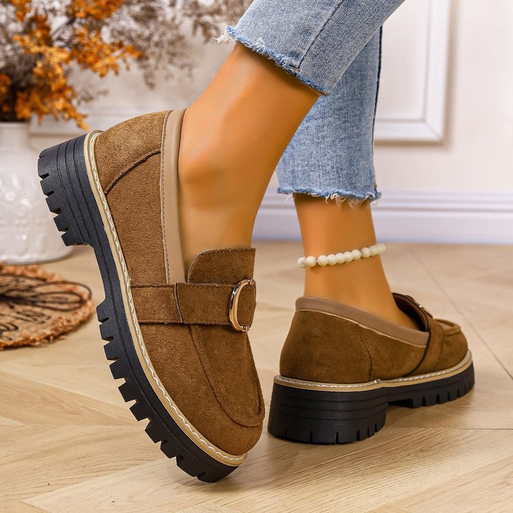 Spring & fallnew arrival buckle thick solelow ankleflats women's cross-border plus size british style retro slip-on flats  supply