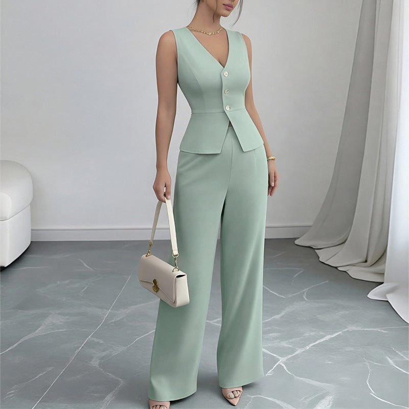 cross-border european and american women's clothing, cross-border fashion sets, stylish casual sleeveless vest and straight-leg pants set