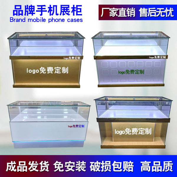 New Wood Grain Telecom 5G Jewelry Cabinet White Glass Display Cabinet Boutique Jewelry Jade Mobile Phone Counter
