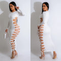 C6793 cross-border   fashion women's solid color round neck sexy tie-up maxi dress