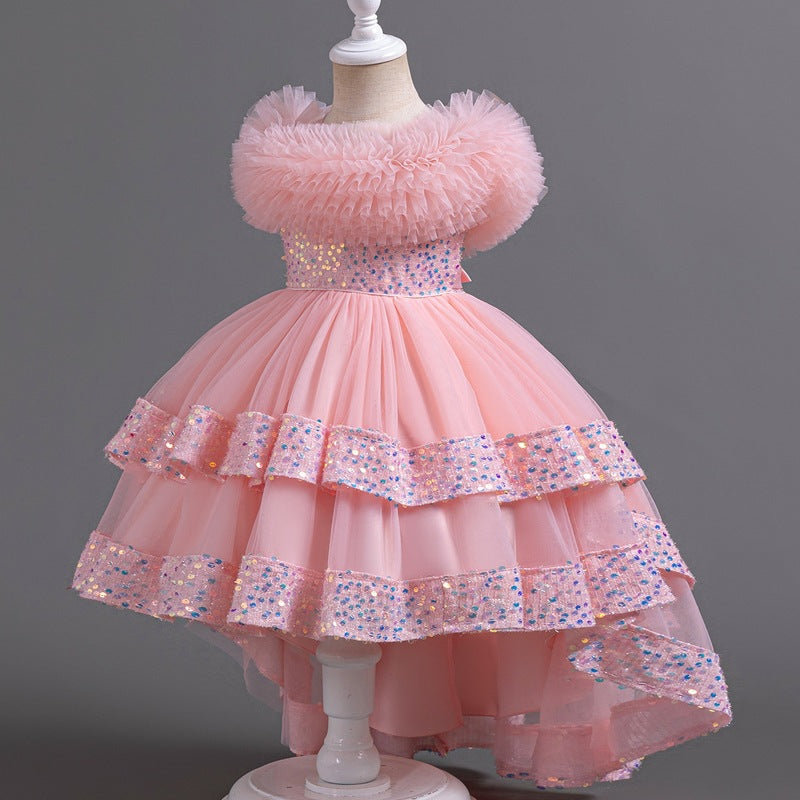 Performance costumes, wedding dresses, large tails, puffy mesh skirts, dresses, children's clothing, popular kids princess dresses for girls
