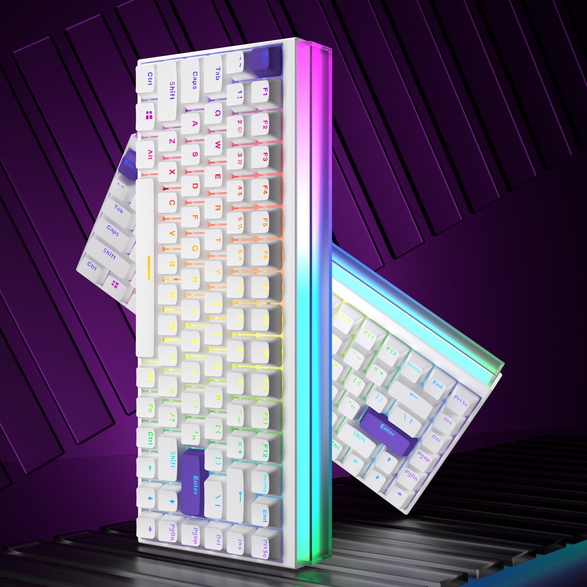 68-Key mechanical keyboard Customized mechanical wired RGB light box Full-key no-punch two-color injection molding key