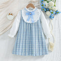 girldress sky blue pink grids pattern small fragrant lace shirt skirt french style children's skirt