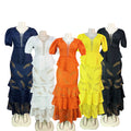 Export african women's v neck mesh silm beading hot diamond pleated lotus leaf fishtail long skirt small dress