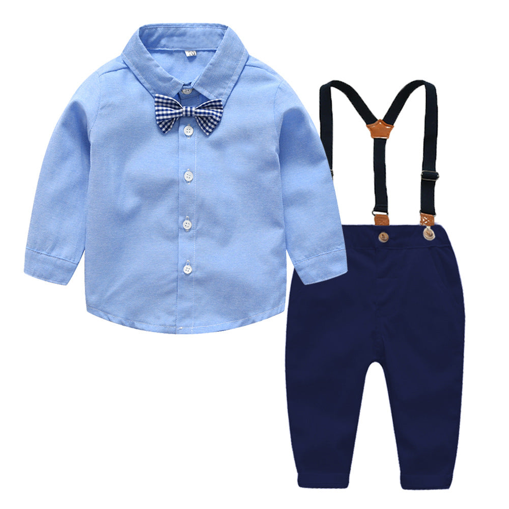 Boys' long-sleeve shirt and overalls set - perfect for performances, first birthday celebrations, and autumn events. customizable children's clothing