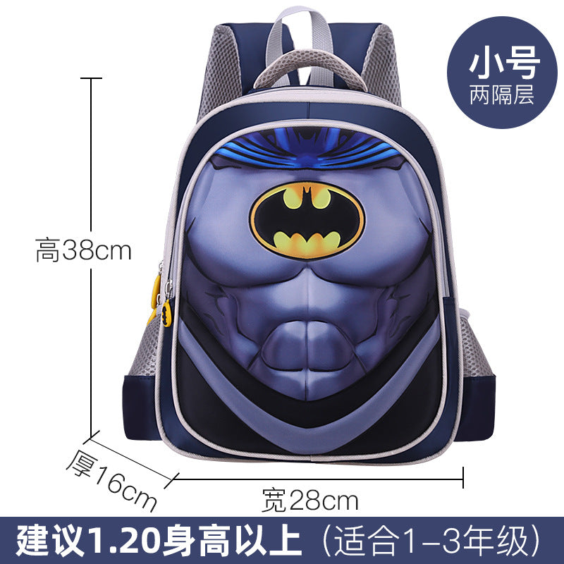 Kids' muscle design backpack - elementary school, grades 1-6, boys' cartoon backpack, breathable and lightweight