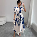european and american style printed v-neck women's dress - new arrival