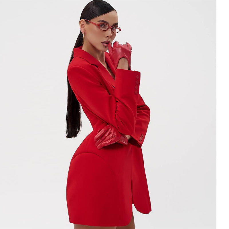 European and american women's clothing  autumn new sweet and fresh blazer with notched lapel, cinched waist, and detachable pockets