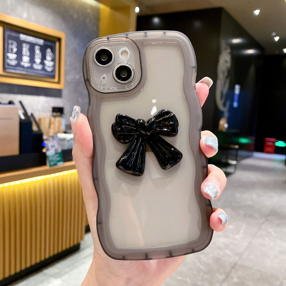 Suitable for apple 15 wavy edge colorful bow mobile phone case iphone12ins style simple transparent protective cover