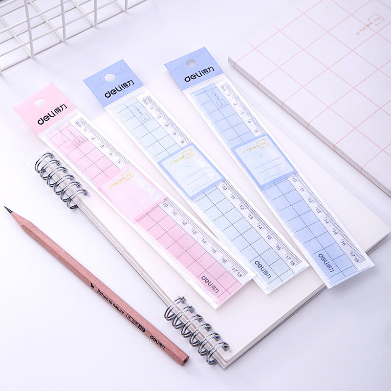 Deli 6235 Straight Rule Color Multifunctional Plastic Ruler with Wave Line Cartoon Small Ruler Student Portable Transparent