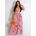 X6287 cross-border   fashion women's floral print sleeveless collarless pants jumpsuit