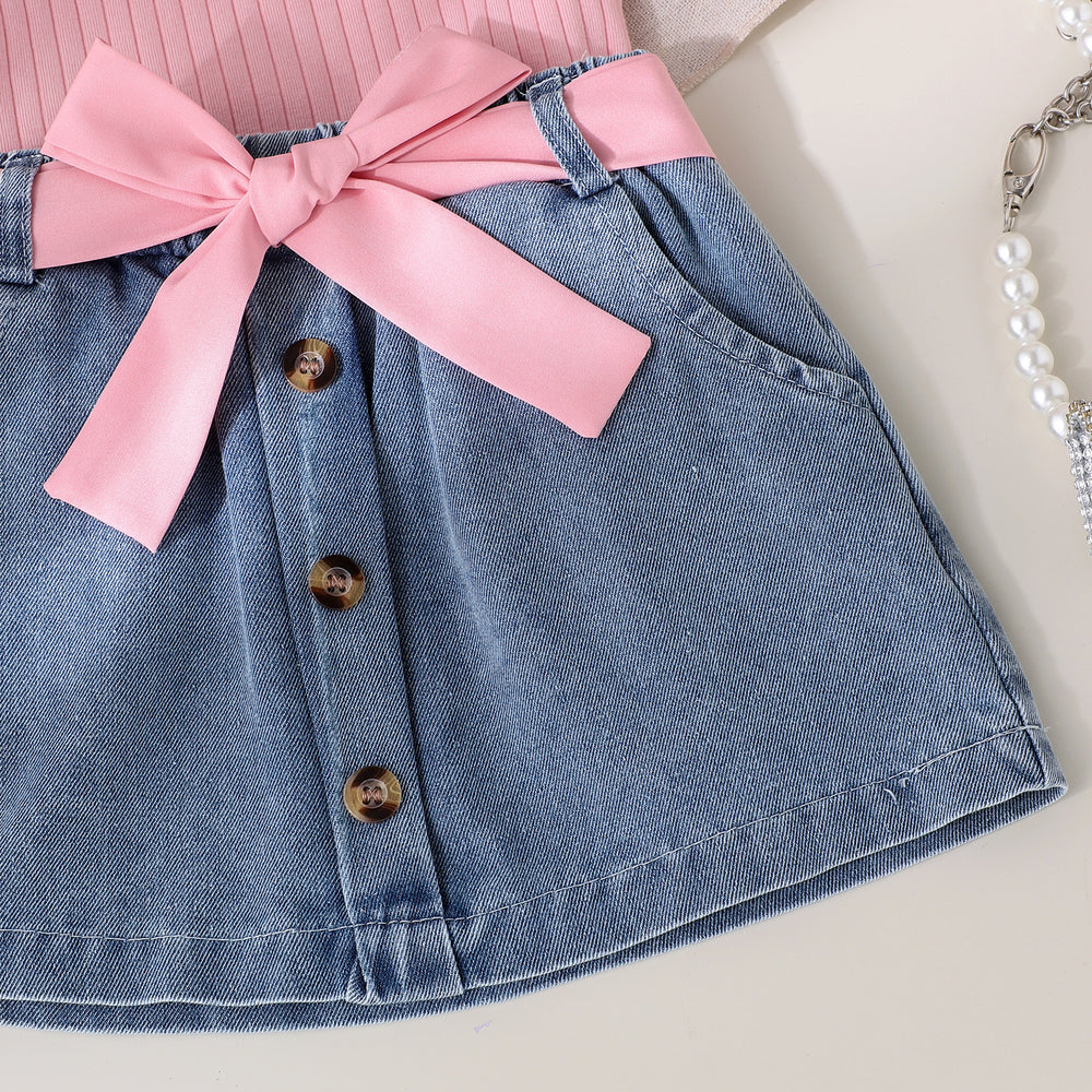 Children's clothing  cross-border girl pit vest + denim skirt fashionnew arrival