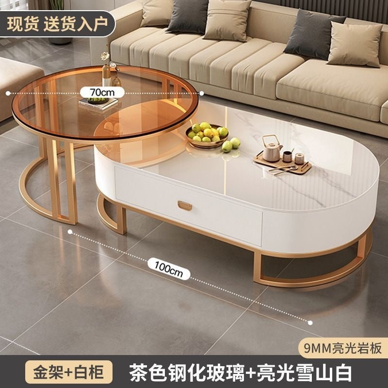 Rock slab coffee table living room for homeaccessible luxury modern tea table new arrival oval classy small apartment coffee table