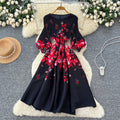 spring new arrival: royal court style retro stand collar dress - european & american socialite design, cinched waist, single-breasted button, printed maxi dress
