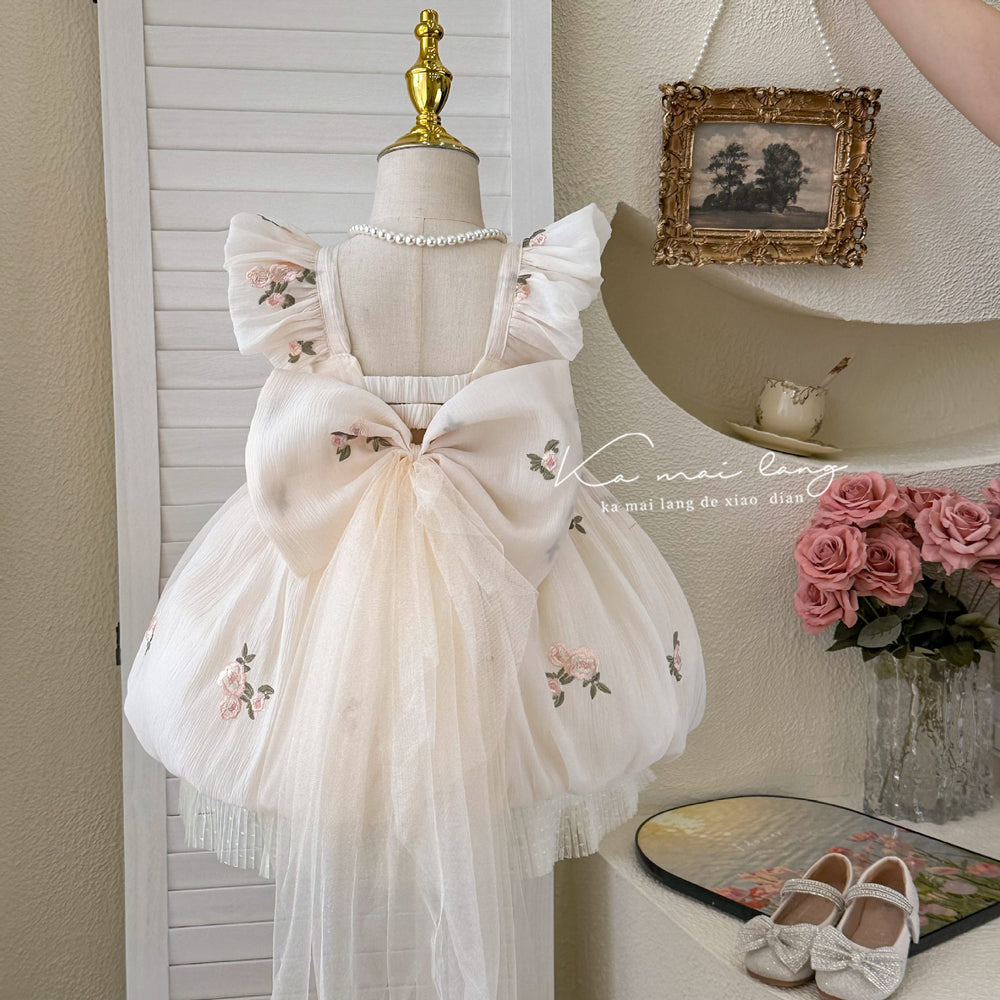 【custom wholesale】girls' dresses  summer new styles bowknot chic baby girl birthday princess dress