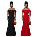 C7681 cross-border   fashion women's elegant one-shoulder off-the-shoulder bodycon dress