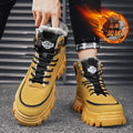 Boots men's fall and winter high-top british style workwear rhubarb boots men's fleece-lined cotton shoes thick sole outdoor waterproof leather boots