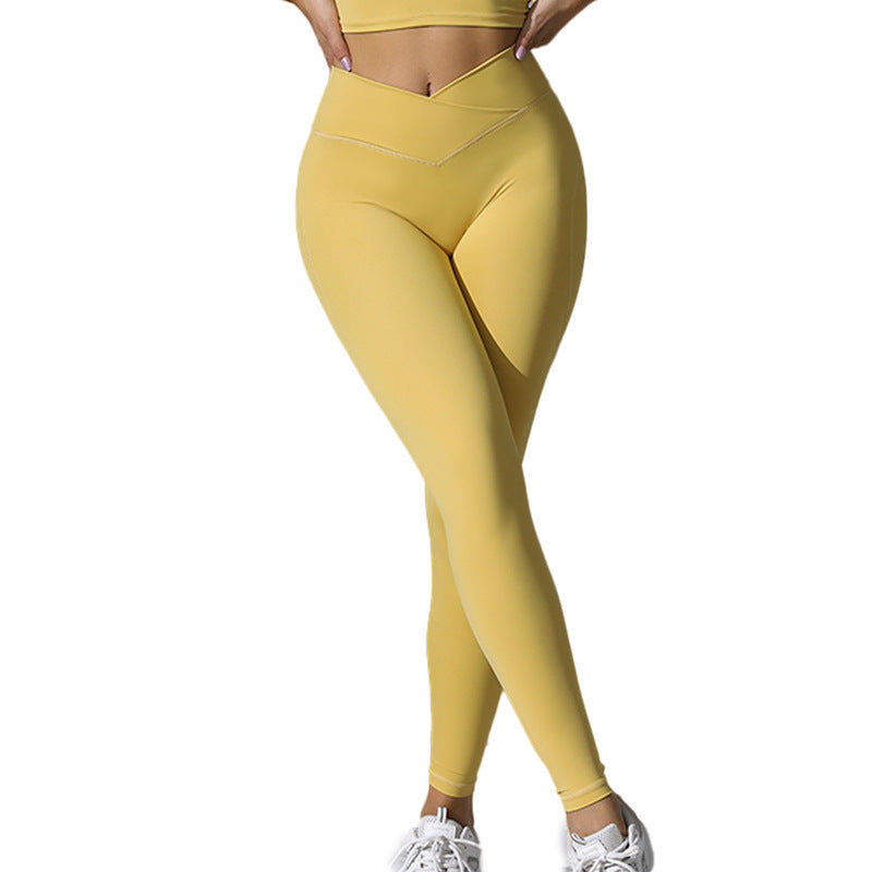 Fashion cross-border peach butt tight yoga pants waistband cross slimming look sports pants butt lift elastic fitness pants for women