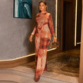 European and american style cross-border home wear retro elegant women's color block bodycon dress round neck socialite long sleeve autumn and winter dress
