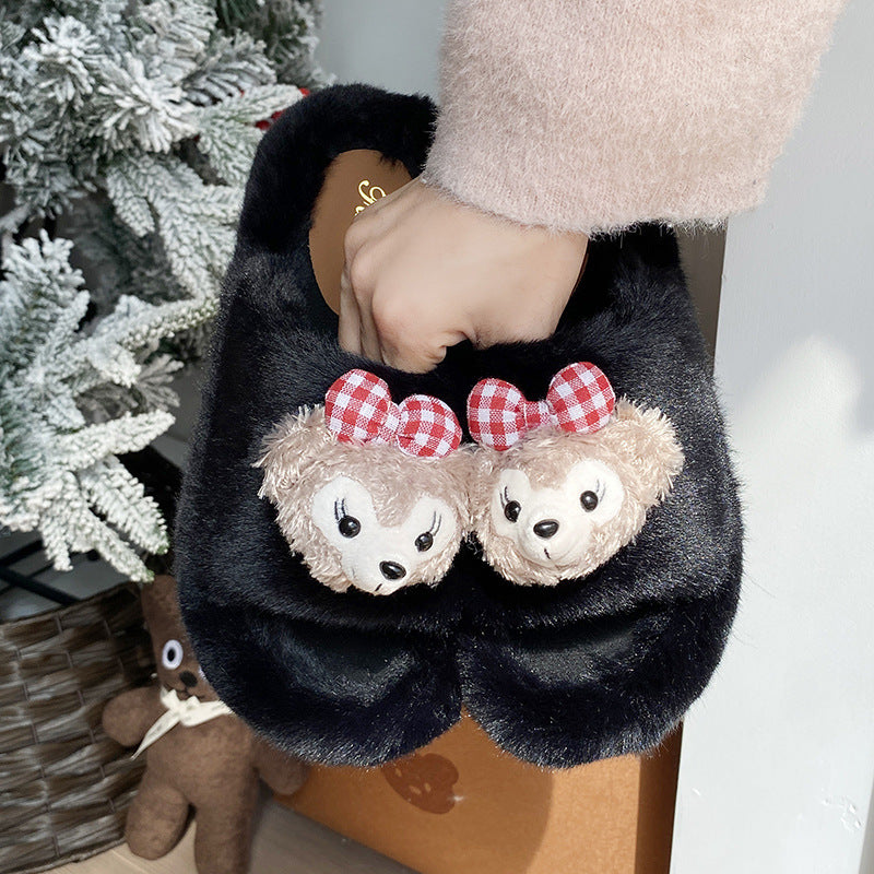 Cute cartoon fluffy slippers for women - new autumn/winter collection: thick-soled, comfortable, soft, and fuzzy one-strap cotton slippers