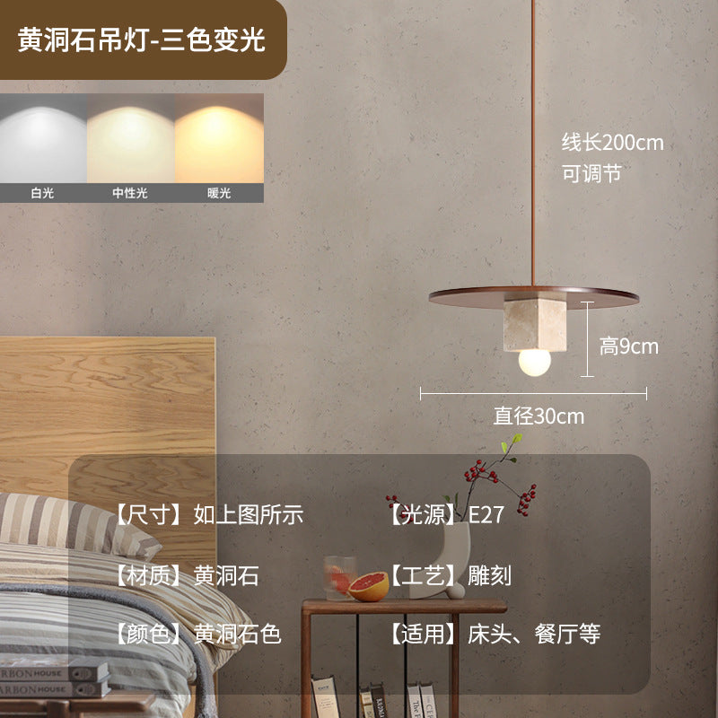 Wabi sand wind bedside small chandelier modern simple single head decoration creative personality atmosphere Zhongshan lamps yellow cave stone