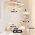 Milky white towel rack [5-piece set b] double folding with row hooks