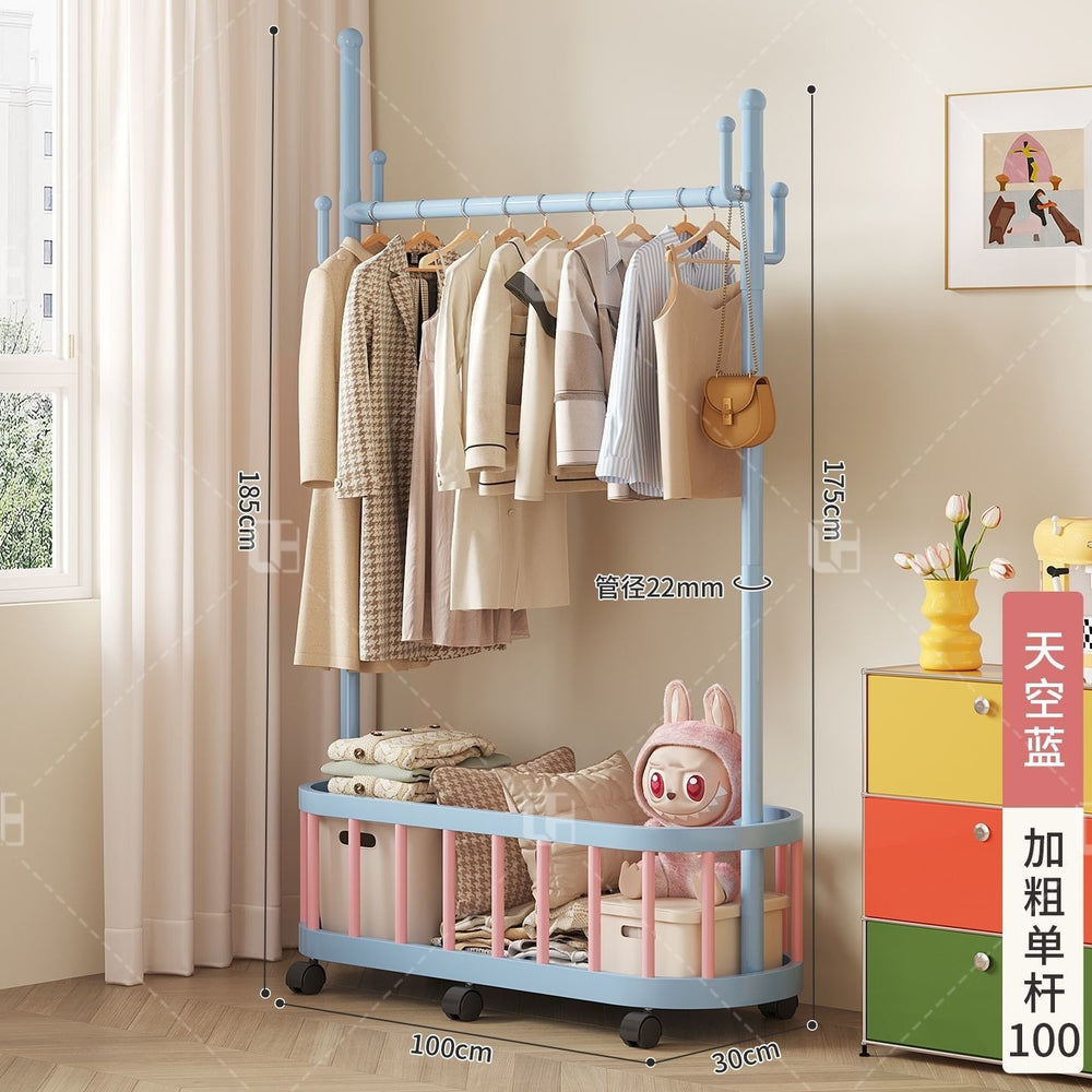 Simple clothes hanger floor-standing vertical clothes hanger movable wheeled student dormitory thickened clothes hanger dopamine coat rack