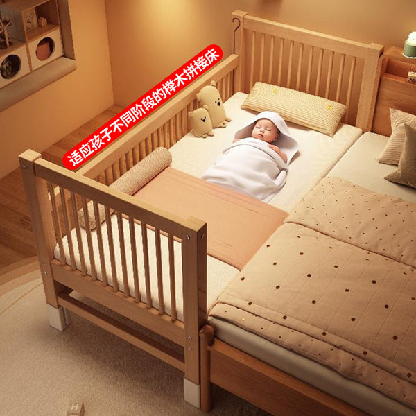 Beech splicing bed Children's bed Solid wood crib Wide splicing bed Children's bedside bed Children's splicing bed