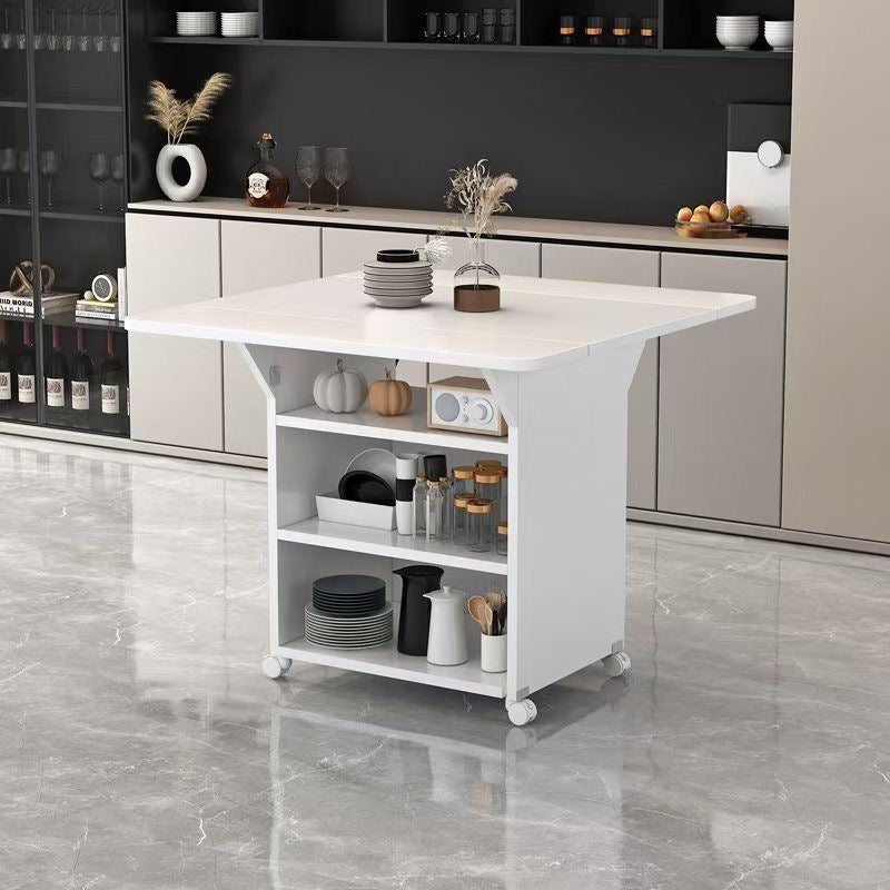 Movable foldable dining table small apartment for home rectangular foldable island table multifunctional storage storage sideboard